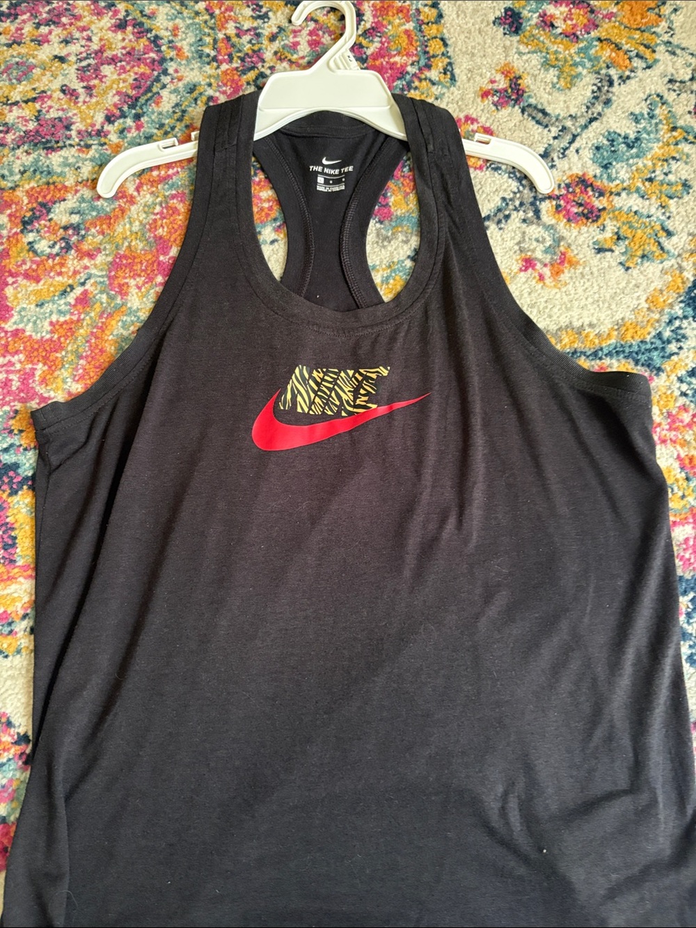 Nike Black Racerback Tank with Red Swoosh and Yellow Accent